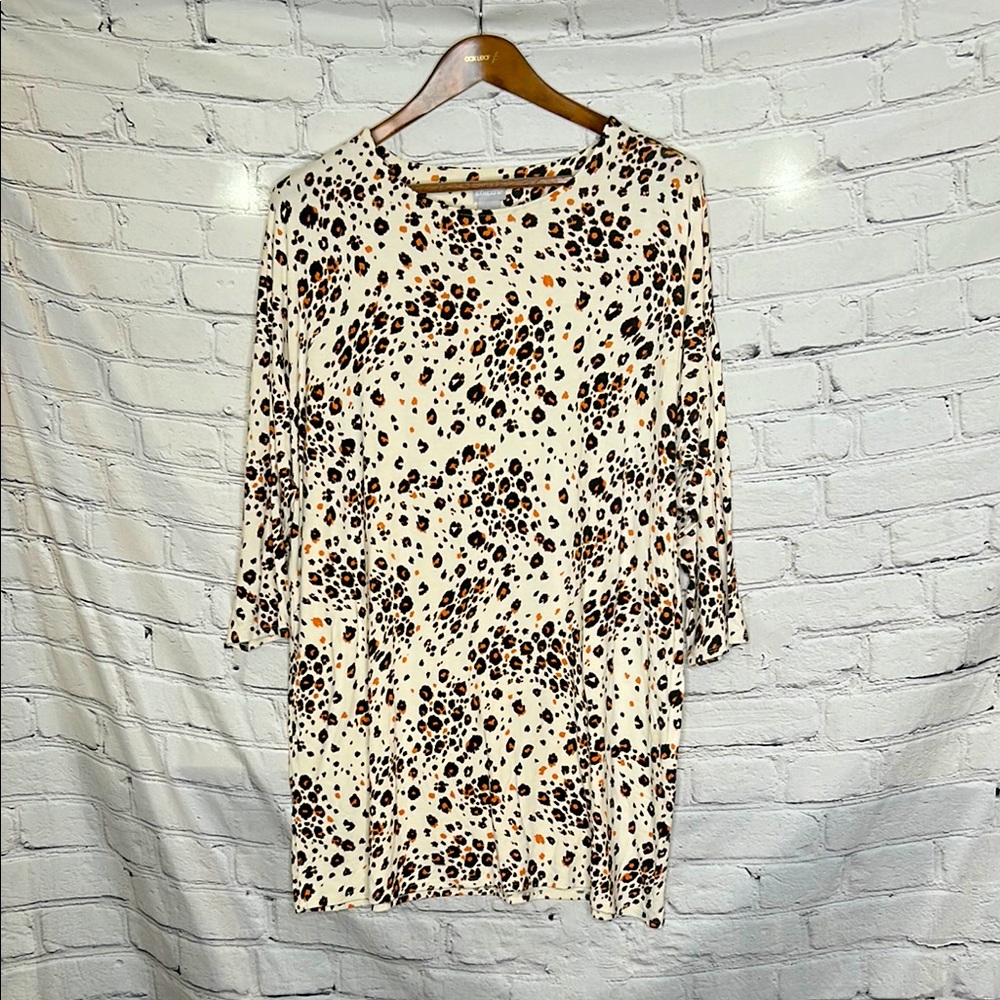 Chico’s Leopard Print Long Sleeve Tunic Top Size Large Size 12